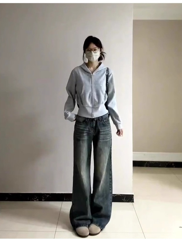 灰色修身短款卫衣外套女春秋显瘦正肩早秋穿搭上衣小个子连帽收腰|undefined