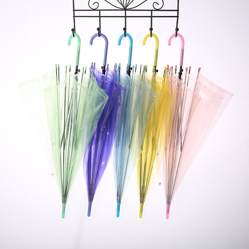 5YA1 wholesale transparent long pole straight handle Korean version universal small fresh dance advertising transparent umbrella for male and female students thickened