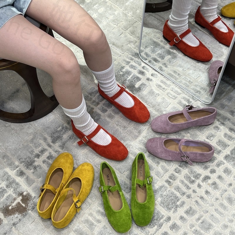 In-Stock First-Layer Cowhide Mary Jane Ballet Shoes for Women, Flat with Skirt, Vintage Single-Strap Shallow Shoes, Simple Style