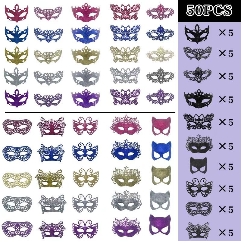 2025 Amazon nuevo carnaval europeo y americano polvo agujero conjunto de máscaras combinadas máscaras de baile de maquillaje