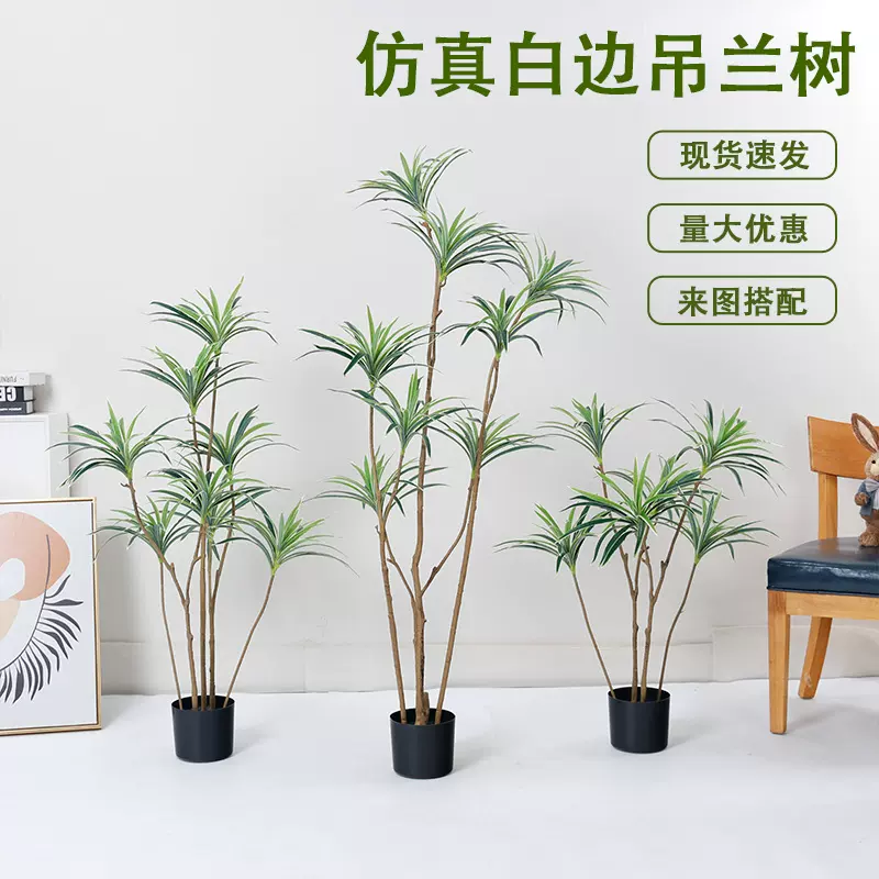 仿真绿植白边吊兰树落地盆栽室内客厅装饰摆件酒店民宿造景假植物
