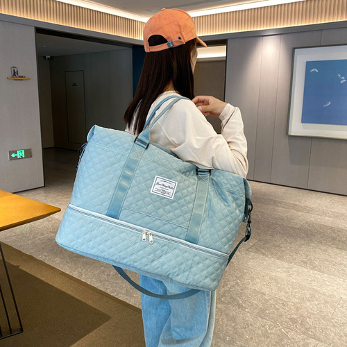 Fashionable Handheld Luggage Carry-on Bag, Short Trip Checkered Wet and Dry Separation Sports Fitness Bag, Large Capacity Shoe Compartment Travel Bag