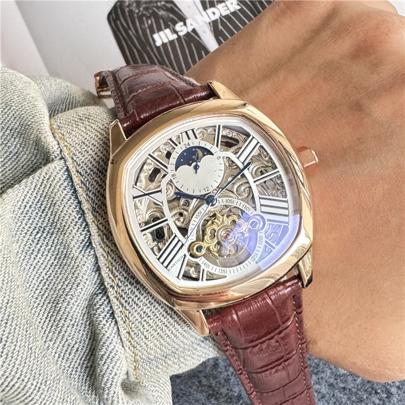 Watch Mechanical Watch Men's Watch Swiss New Tourbillon Fully Automatic Cut Out Mechanical Watch Business Belt Watch