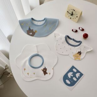Children's cartoon waterproof eating bib for new born for food, with pocket, combed cotton 3