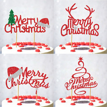 跨境圣诞蛋糕装饰插牌Merry Christmas插件 圣诞帽主题蛋糕插牌
