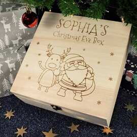 木质圣诞收纳盒装饰品木盒雕刻圣诞盒子木制圣诞节万圣节糖果礼品