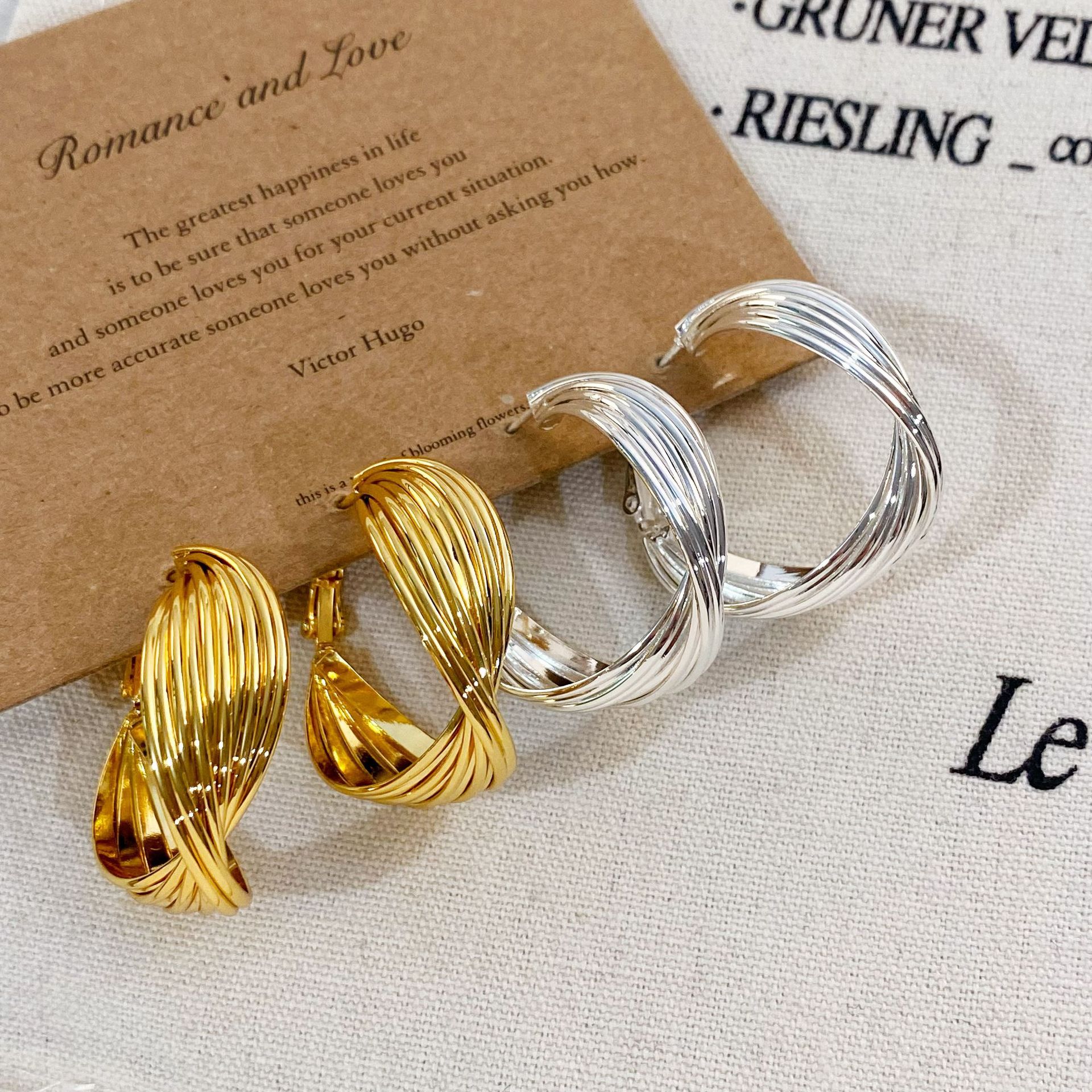 Copper Gold-Plated European and American Style Exaggerated Twisted Hoop Earrings for Women, New High-End Fashion Earrings