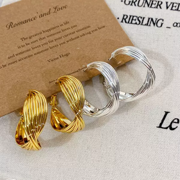 Copper Gold-Plated European and American Style Exaggerated Twisted Hoop Earrings for Women, New High-End Fashion Earrings