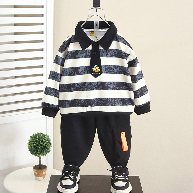 6148 Little Yellow Duck Boy Traje Otoño 2025 Nuevo estilo Cool and Guest Baby POLO Camisa Primavera y Otoño Traje de dos piezas para niños