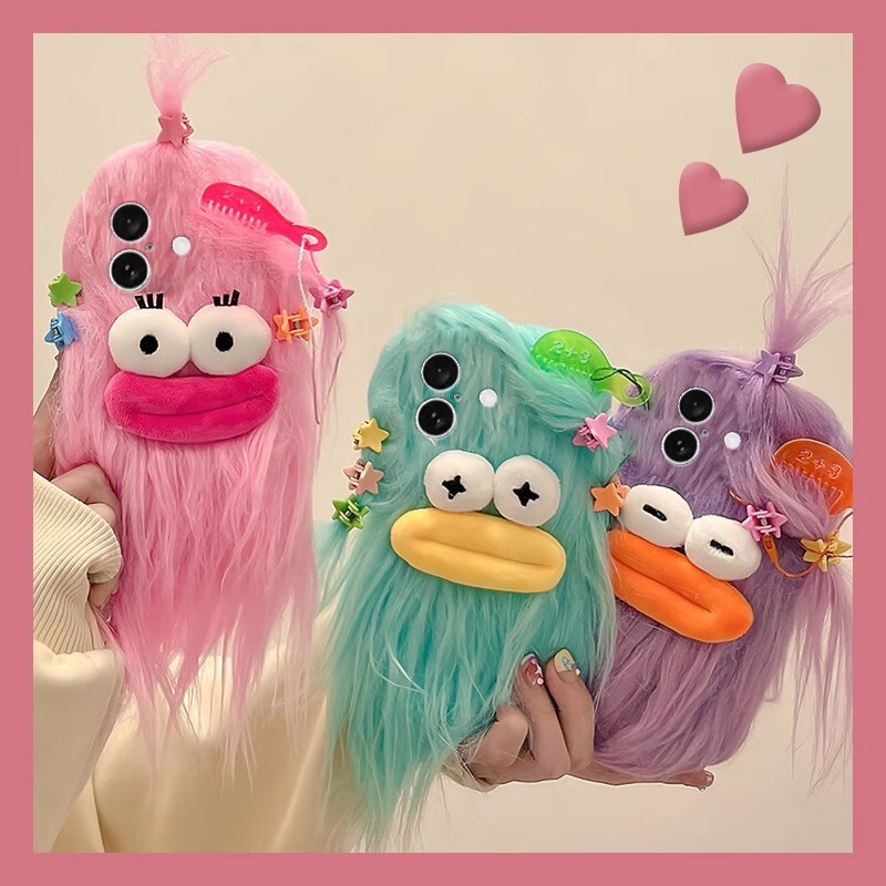 Stuffed Cartoon Fried Sausage Mouth Little Monster Suitable for Apple 15 Mobile Phone Case Iphone14Pm Protective Case Cross-Border