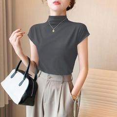 グレー半高襟半袖tシャツ女性夏2025新型修身インナーシャツ洋気半袖立襟上着
