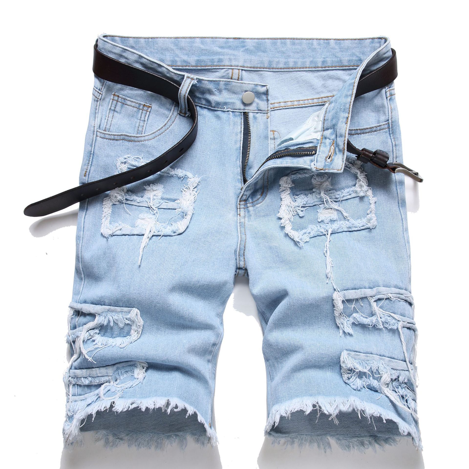 2024 Summer New Style Personalized Trendy Solid Color Loose Casual Men's Denim Shorts Pants Trendy Pants