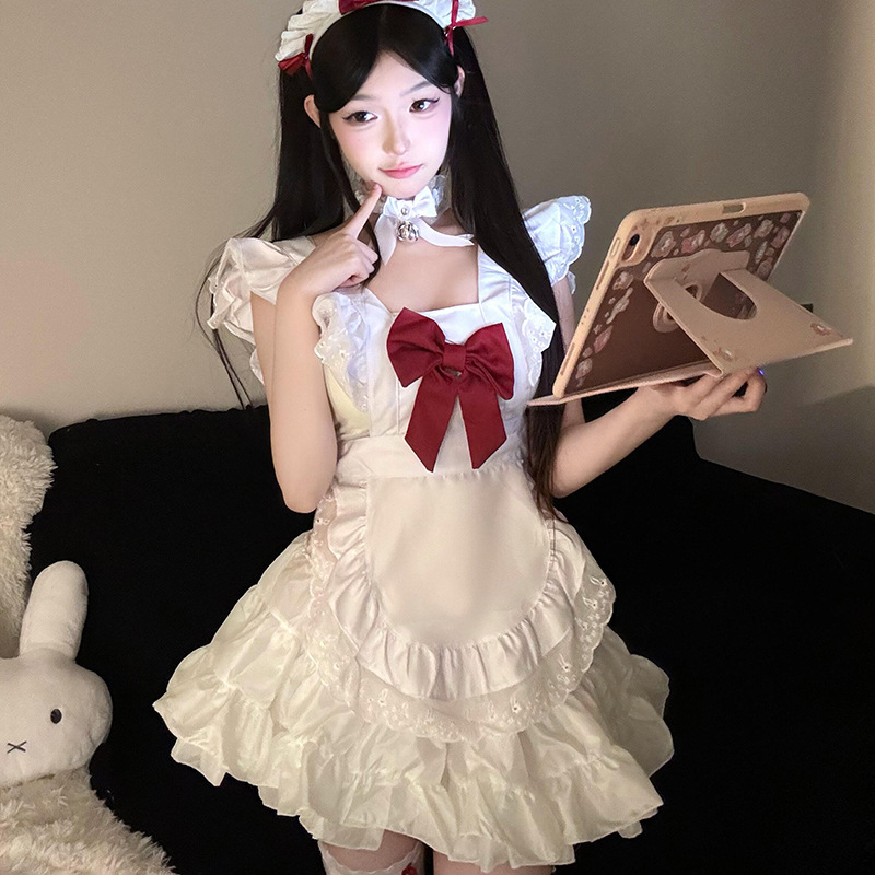 Sweetheart Maid Pure Desire Style Sexy Lingerie High-Value Set with Lace Trim Design and Seductive Apron Uniform