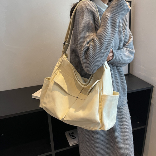 Large capacity canvas bag women's ins trend brand girl's shoulder crossbody bag casual western style cross-border women's backpack