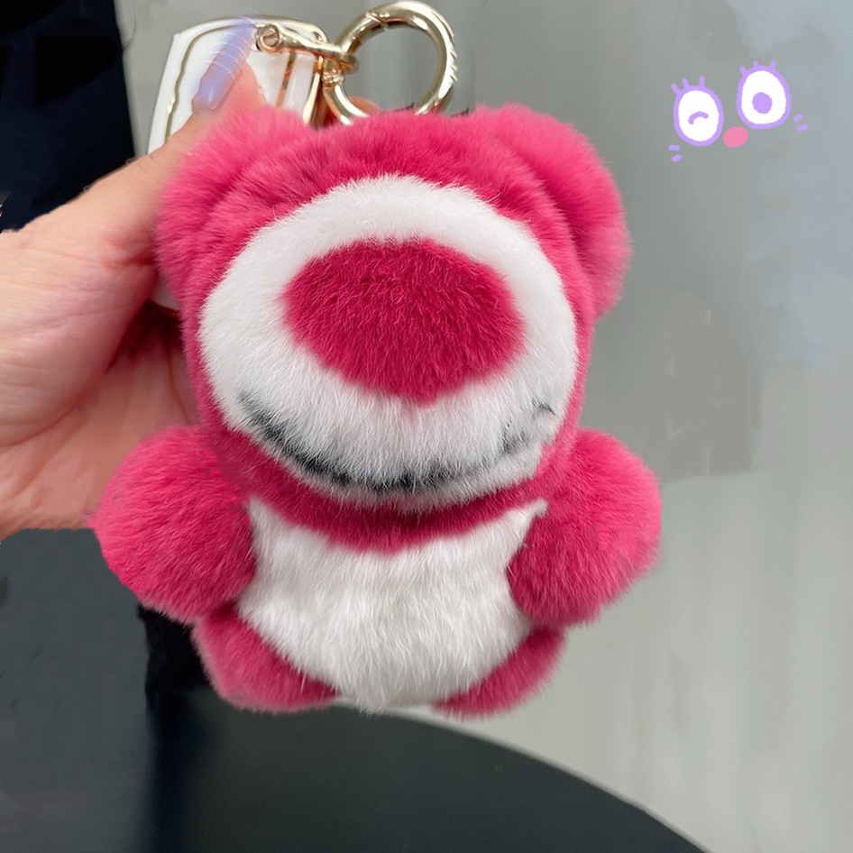 Real piel de conejo Rex fresa oso coche llavero colgante ins Internet celebridad felpa moda muñeca mochila bolsa adornos regalo