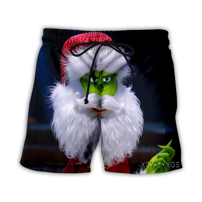 26 European and American Popular Models on Aliexpress, Summer Men's Straight Beach Shorts, Christmas Grinch 3D Digital Print Casual Shorts