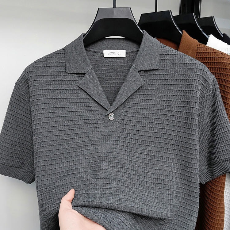 Cuba cuello polo camiseta camiseta de manga corta hombre waffle viejo viento de negocios hielo verano fábrica transfronteriza al por mayor