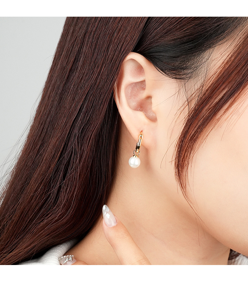 Round Pattern All Seasons Season Women'S Gender Polished Finish 1 Pair 925 Sterling Silver Imitation Pearl Round Drop Earrings