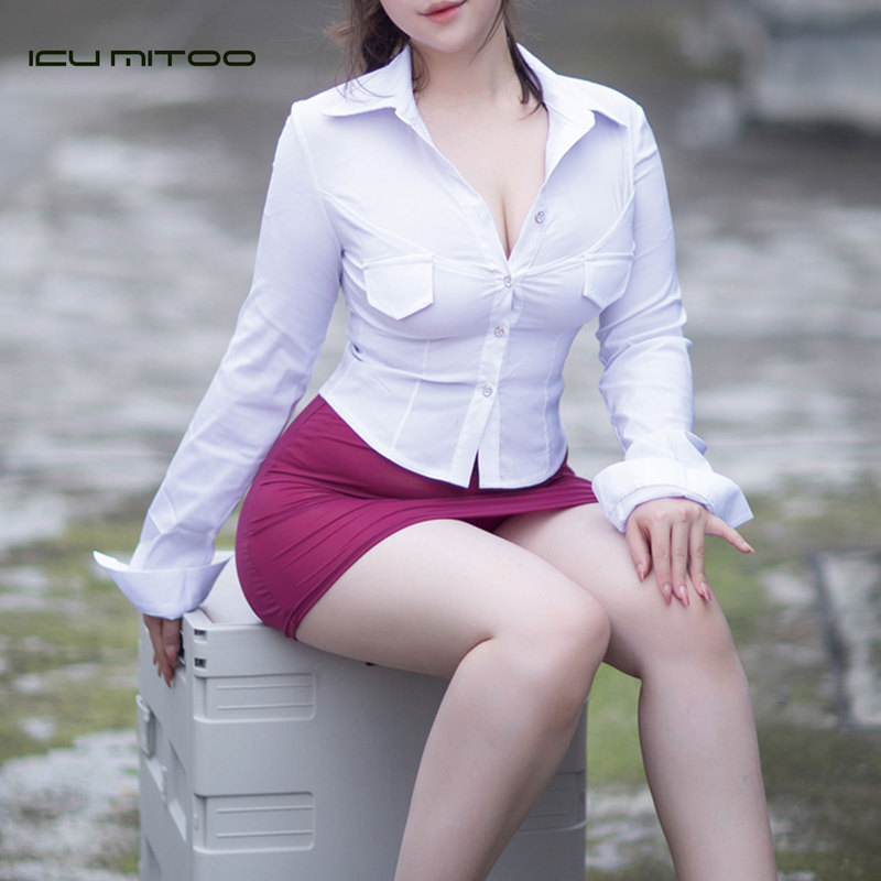 Sexy Shorts Tight OL Secretary Long-sleeved Spring and Autumn New Slim-fit Shirt Cardigan Elegant All-match Business Wear