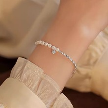 碎银珍珠手链女2024年新款s925纯银高级感手镯法式复古小众手饰品