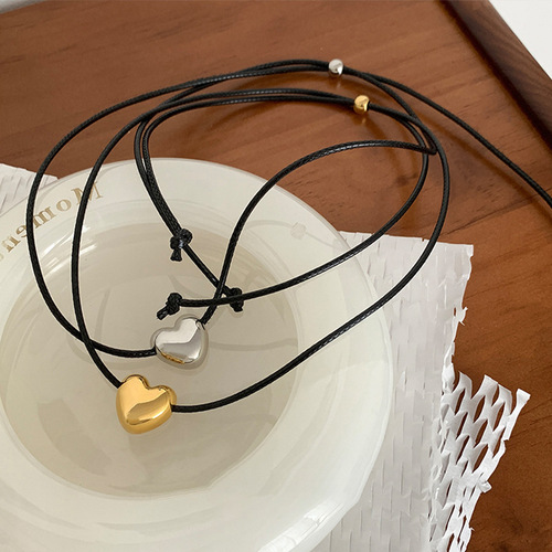 Fever Heart Pendant Necklace for Women - Summer High-End Design, Unique Slip Cord Lock Bone Chain Adjustable Collar Necklace