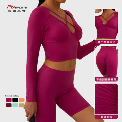 European and American tight-fitting yoga clothing set running fitness yoga clothing women's new small batch bra pleated yoga pants