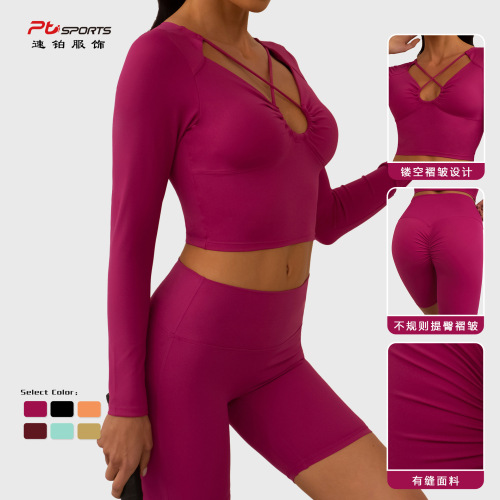 European and American tight-fitting yoga clothing set running fitness yoga clothing women's new small batch bra pleated yoga pants