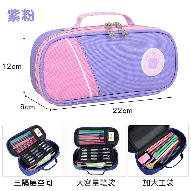 Bolsa de bolígrafo de estudiantes retro viento alto bolsas de papelería de escuela primaria primaria simple caja de papelería de lápiz doble capa adorable