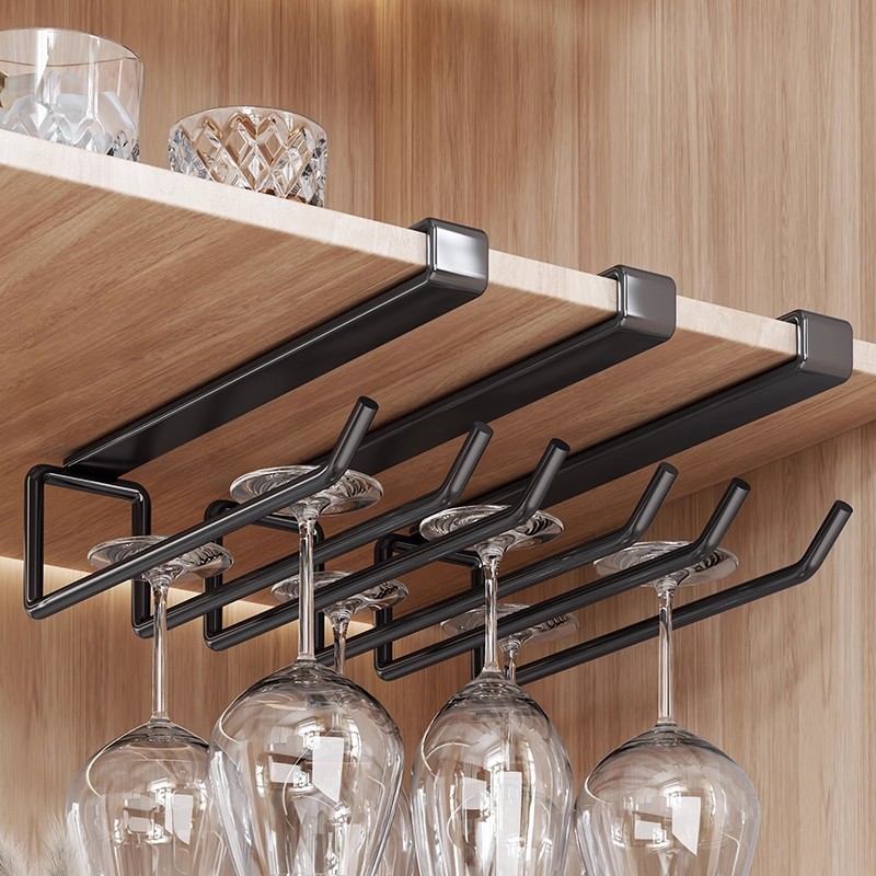 No-Drill Wine Glass Rack Hanging Wine Cabinet Tall Glass Storage Rack Under-Cabinet Household Hanging Ornament Shelf