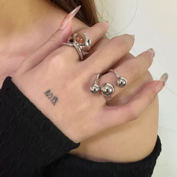New round ball ring fashion temperament niche exaggerated light beads irregular personality joint open index finger ring