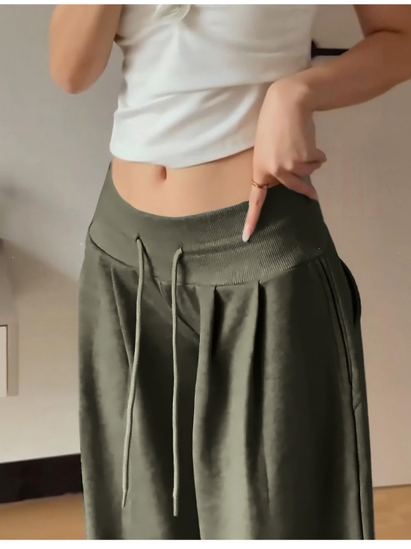美式复古运动裤女2025新款低腰抽绳宽松显瘦直筒垂感休闲阔腿裤子|undefined