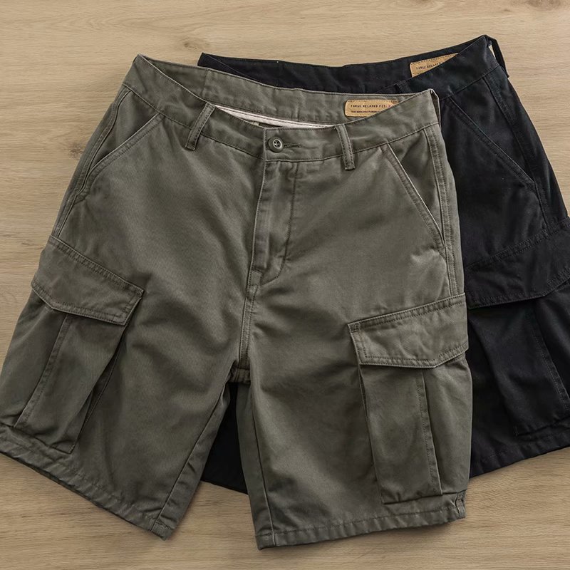 Army Green Workwear Shorts Men's Summer Japanese Style Retro Trendy Brand Fashion Mid-length Pants Loose Straight Casual Half-length Pants