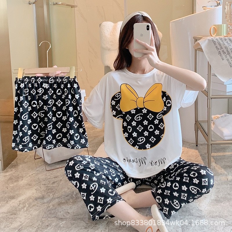 Pijamas transfronterizos de leche de verano pantalones de manga corta tres piezas de dibujos animados lindos ropa de hogar de comercio exterior de labu