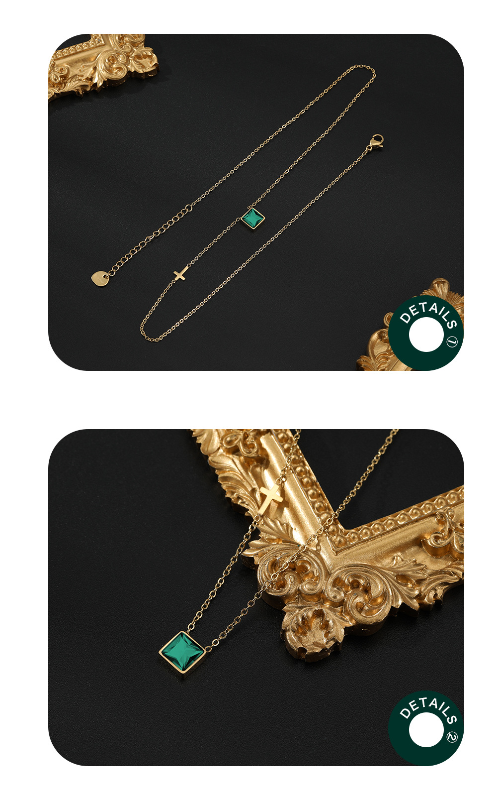 Fashion Square Stainless Steel Necklace Plating Natural Stone Stainless Steel Necklaces_colorza_4