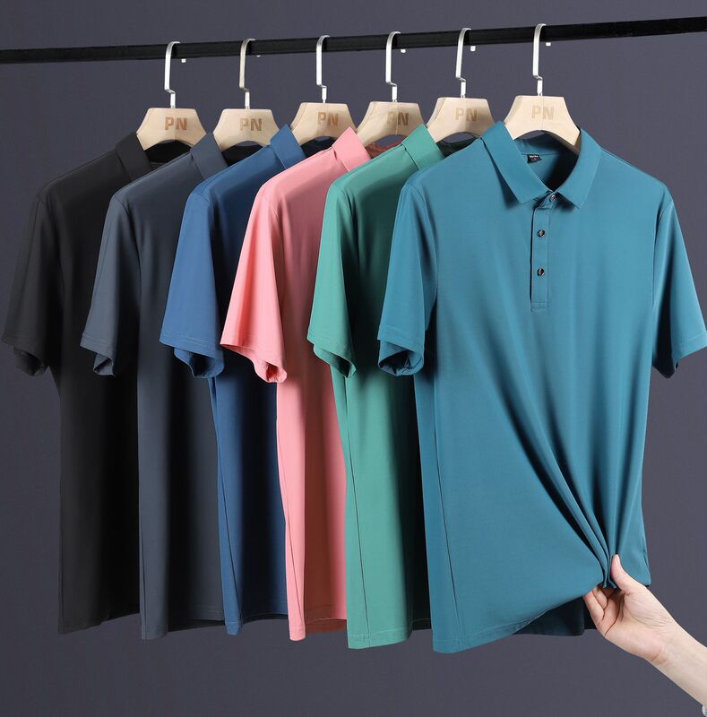 Summer Ice Silk Short-sleeved T-shirt Men's Large Size Youth Trendy Casual Loose Top Sports Outer Wear Polo Shirt for Men