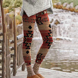 跨境亚马逊新款欧美时尚印花紧身裤长裤女