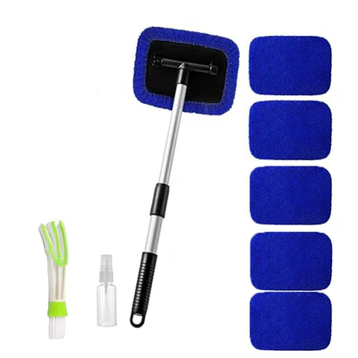 Car cleaning tools — Cleaning and Defogging Brushes, Factory - 1-set-square-plate-6-blue-cloth-covers-spray-bottle-detail-brush