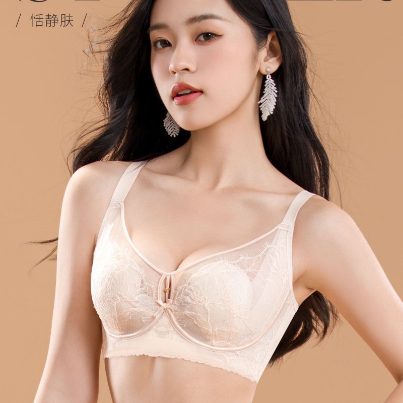 2260睫毛蕾丝超薄水晶杯大胸显小法式内衣减压收副乳聚拢文|undefined