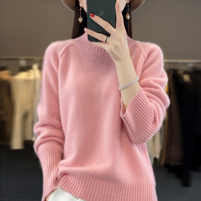 Lazy style thickened high neck 100 wool sweater women's long sleeved knitted top 2023 autumn/winter new cashmere sweater