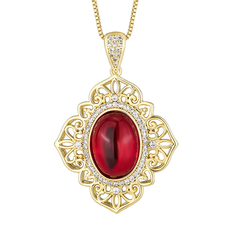 2024 nueva joyería Zhuang Shengsheng simulación europea paloma sangre corindón rojo calcedonia verde retro traje hueco principal 10*14