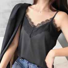 2025跨境新款韩版女装法式蕾丝拼接小吊带背心百搭打底衫上衣内搭