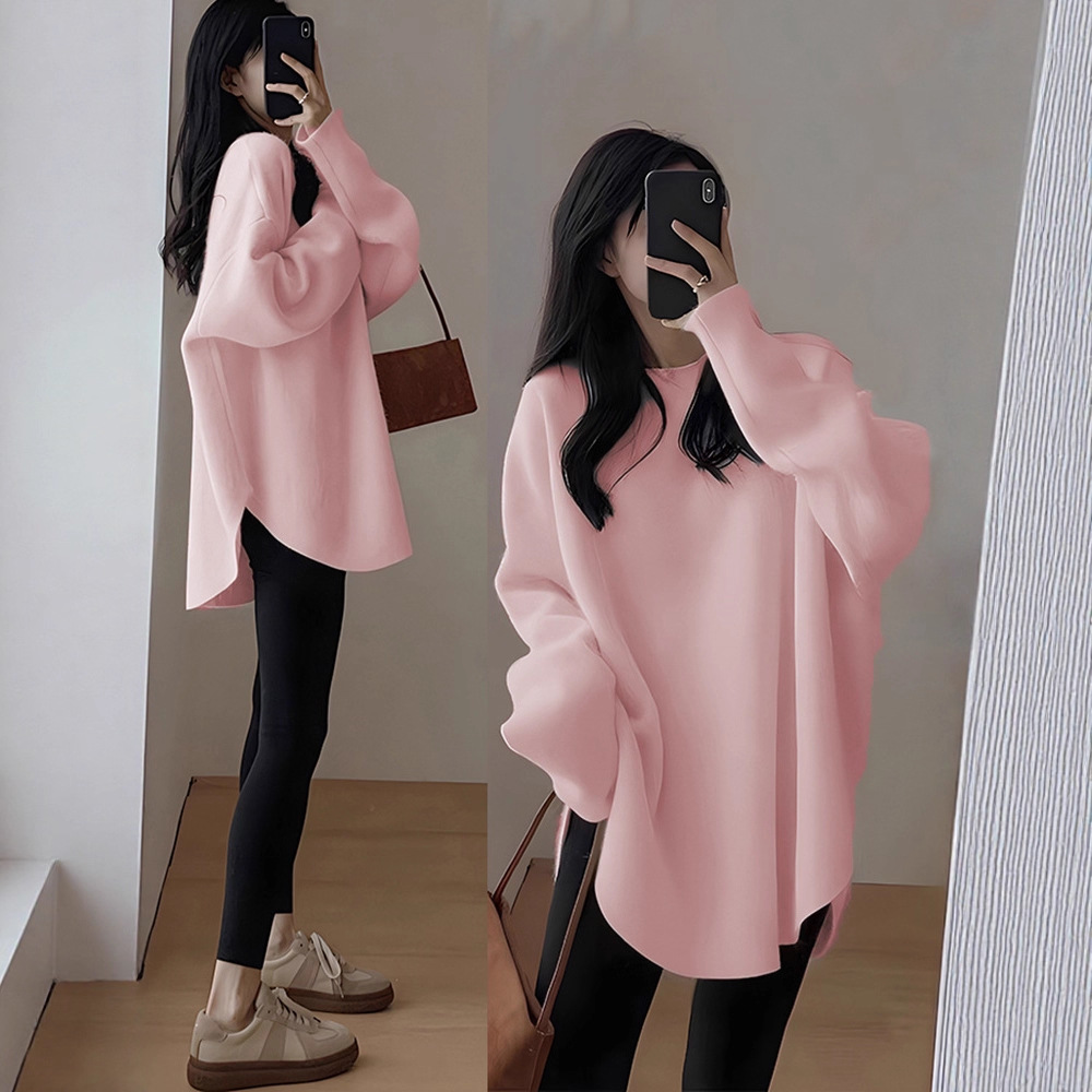 Tops a juego con pantalones Shark, nuevo estilo otoño/invierno 2025, camiseta térmica de manga larga de longitud media para mujer, camiseta básica blanca holgada. image 4