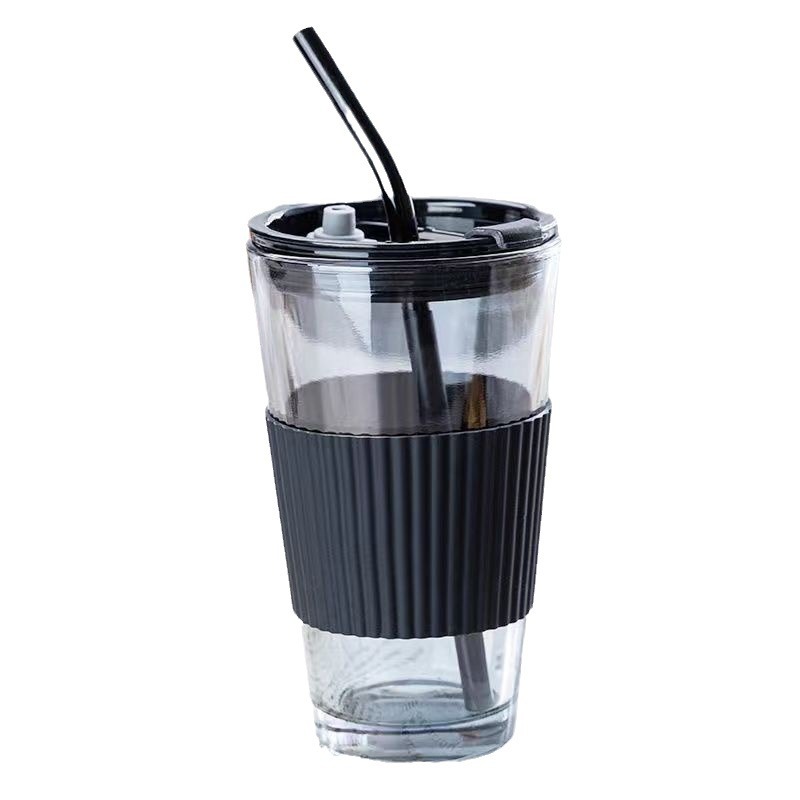Taza de vidrio con tapa de alto valor de la cara taza de café taza de agua portátil taza de paja 450ml