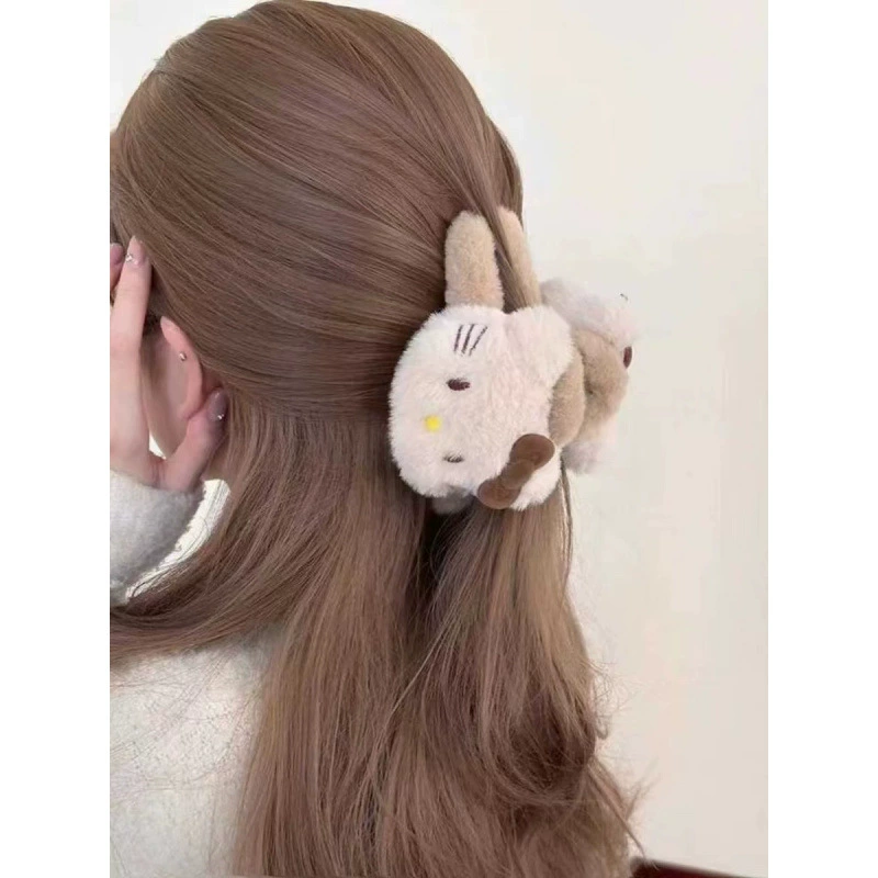 Плюшевый зажим для волос (Hello Kitty) двухсторонний Crab Pin, плюшевый зажим для волос, цвета фуксия или хаки