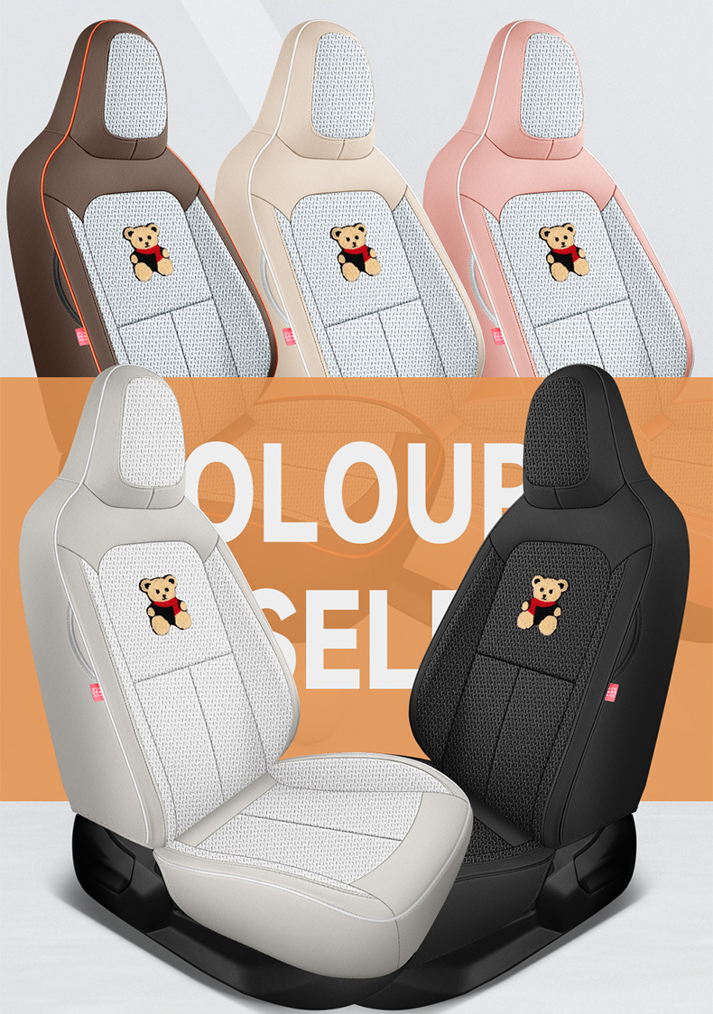 POLO plus special seat cushion, full coverage, high-end cartoon bear design, all-season fabric breathable car seat cover