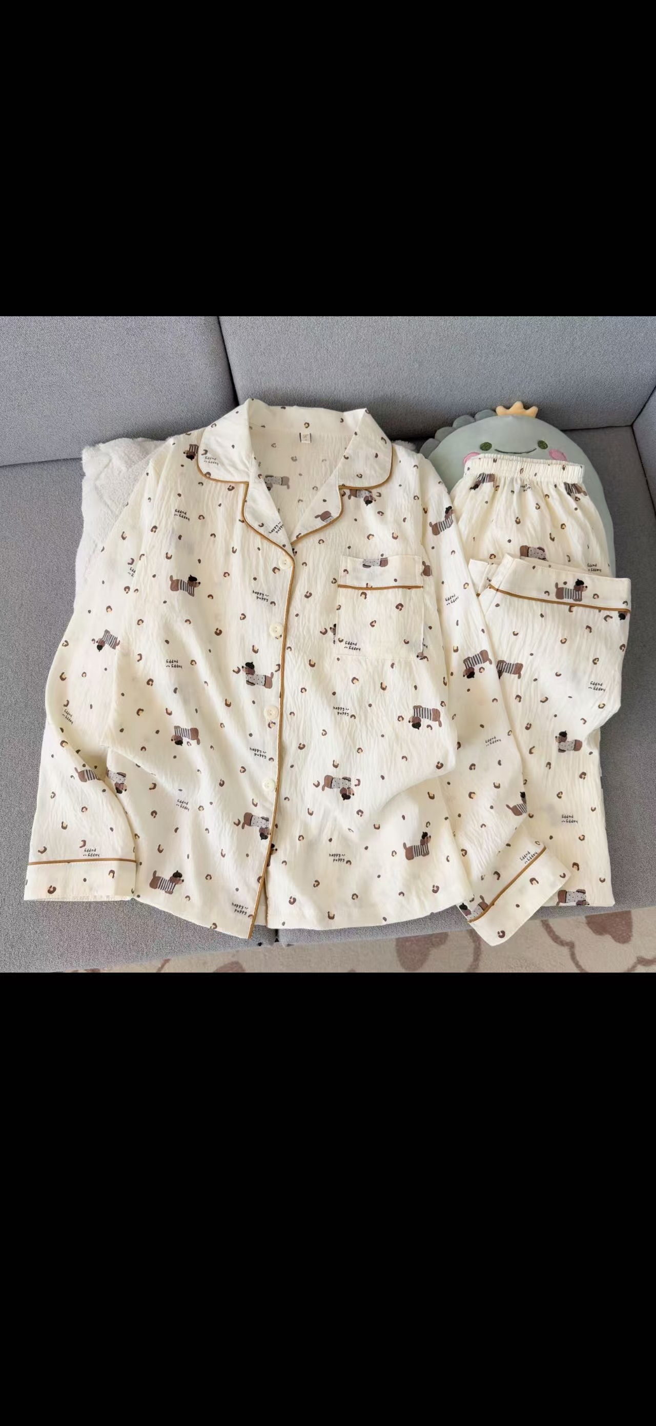 Algodón nublado al por mayor transfronterizo nuevo pijama de niña pantalones de manga larga delgados dulces dibujos animados impresión de ropa para el hogar set