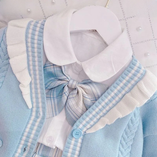 Girls' JK Set Dress  Autumn New School Style Pleated Skirt Cardigan Knit Children's Stylish Dress