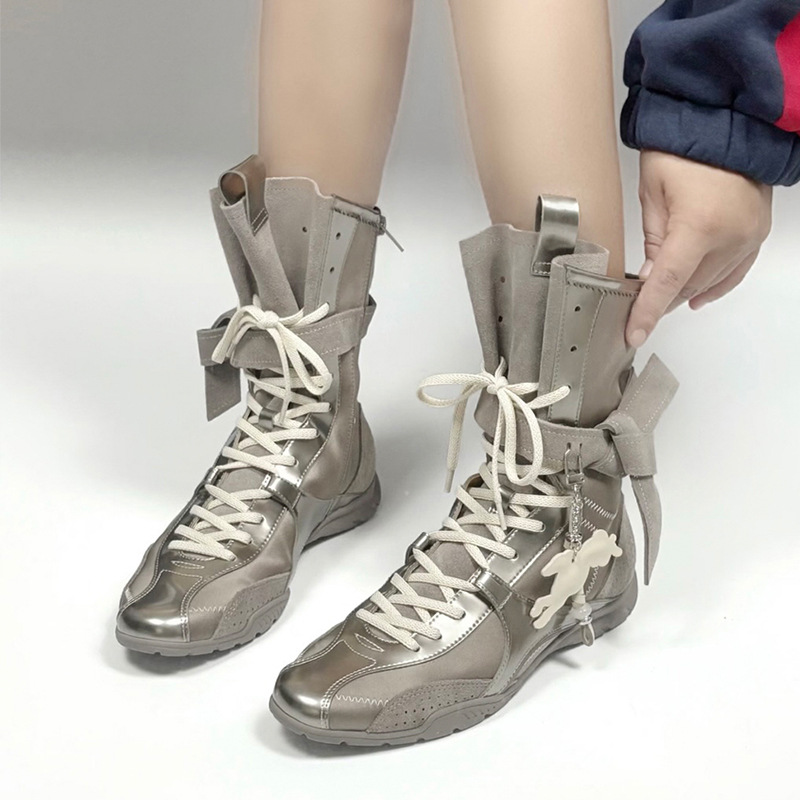 Cowhide Version ~ Genuine Leather Silver Snow Monster Boots for Women 2025 Autumn and Winter New Mid-Calf Boots Thick-Soled Short Boots Boxing Boots