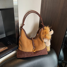 单肩腋下包女士包包潮流时尚PU撞色拼接搭扣手提饺子包日常通勤包