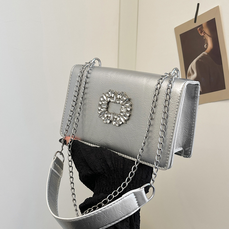 Bolsa cuadrada de diamante de alta calidad para mujeres 2024 otoño nueva moda coreana de textura universal cadena de hombro mochila